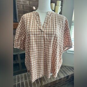 Madewell Tan Orange Gingham Plaid Courier Shirt Blouse L